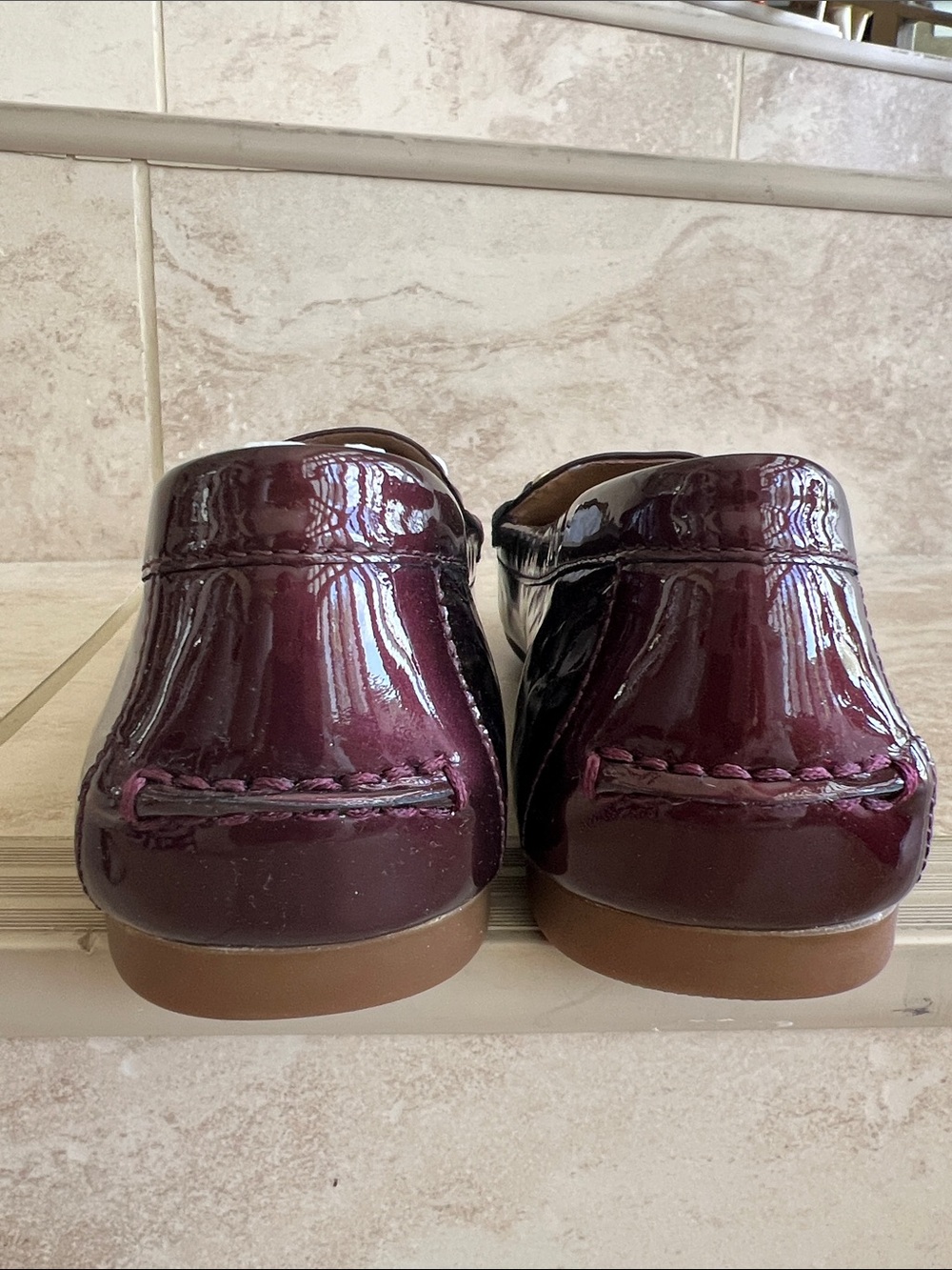 Coach women Burgundy Patent Leather Loafers - Picture 3 of 10